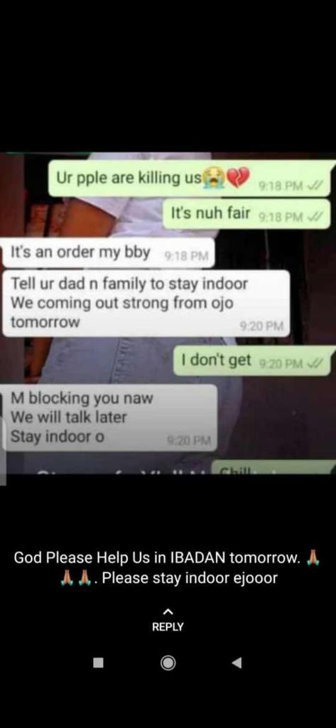 _topguyvic's tweet photo. If you're in Ibadan please stay indoors tomorrow...please...edakun ✊🏿 https://t.co/6T3j0gOTE9