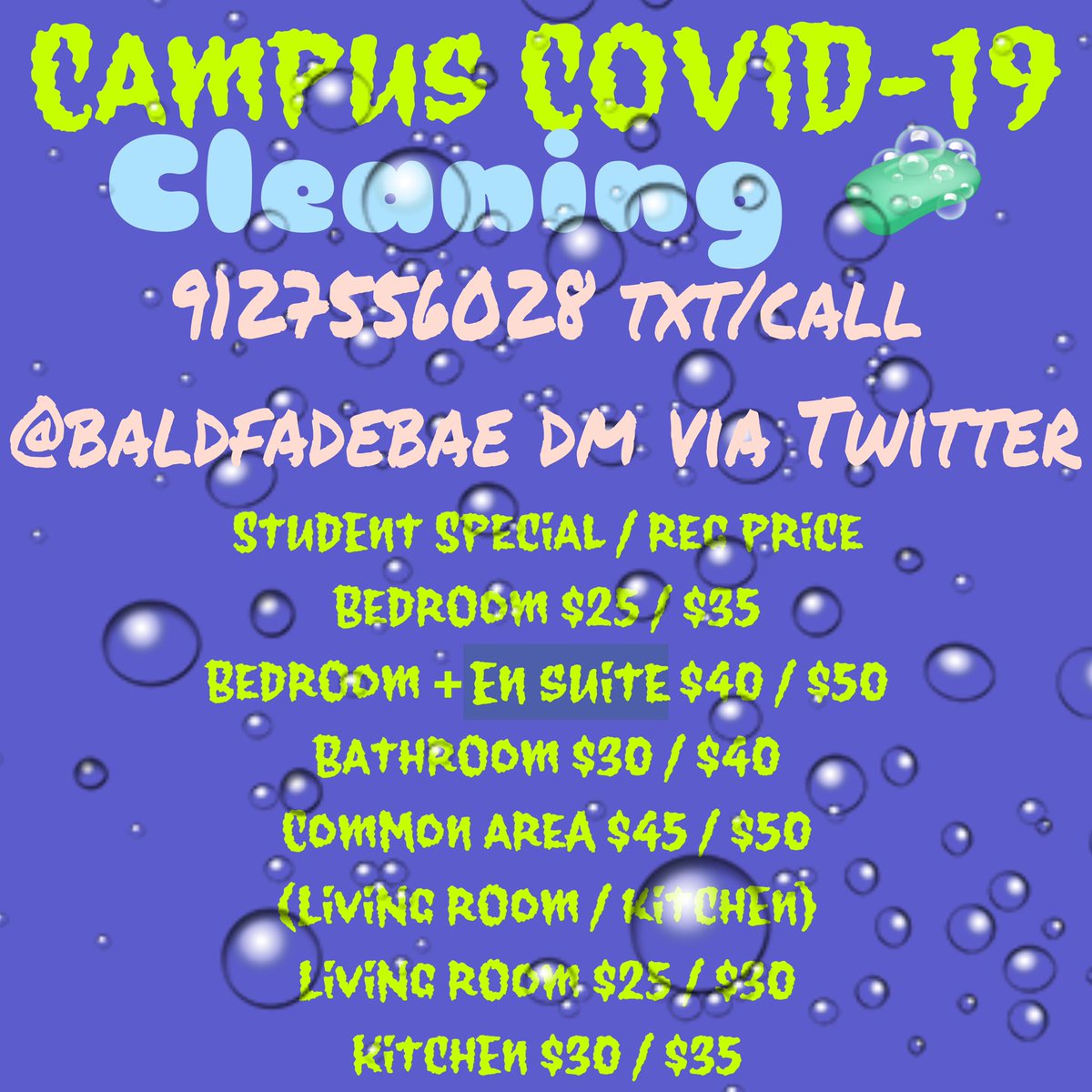 A clean space is a happy and healthy one. I am doing a affordable cleaning service geared towards GSU and SSU students. It’s also open to anyone needing a little help keeping their space clean through this Covid Pandemic 😷💗🧼 https://t.co/h6okxAtw7q