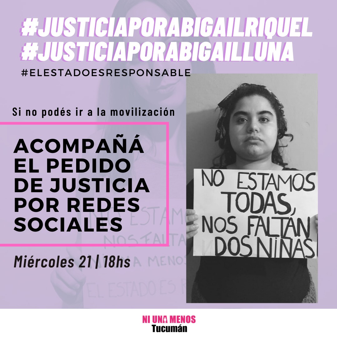 MujeresFBQF's tweet photo. Desde la Comisión de Mujeres de la Fbqf acompañamos el pedido de justicia por las redes sociales.

Sumate con tu foto y los hashtags 

#justiciaporabigailriquel #justiciaporabigailluna
#NiUnaMenos 
#ElEstadoEsResponsable https://t.co/Z9ML90MkXv