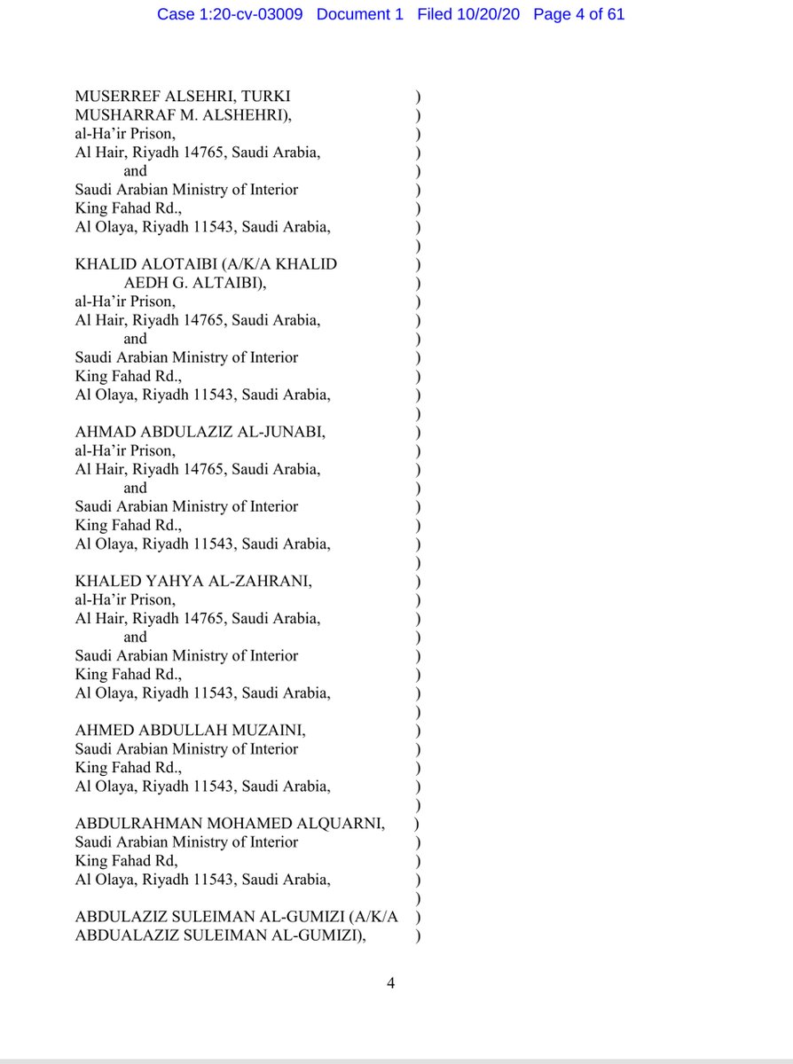 ”carried out pursuant to a directive of Defendant Mohammed bin Salman... Defendants saw Mr. Khashoggi’s actions in the United States as an existential threat to their pecuniary.. conspired to commit the heinous acts that are the subject of this suit” https://ecf.dcd.uscourts.gov/doc1/04518117327