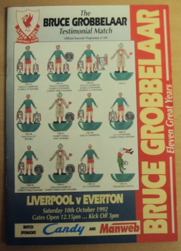 #123 Liverpool 2-2 EFC - Oct 10, 1992. EFC travelled across the park to their original home stadium Anfield, to play Liverpool in a testimonial match for LFC goalkeeper Bruce Grobbelaar. An eventful 2-2 draw took place, with Stuart Barlow & Peter Beagrie scoring the Blues goals.