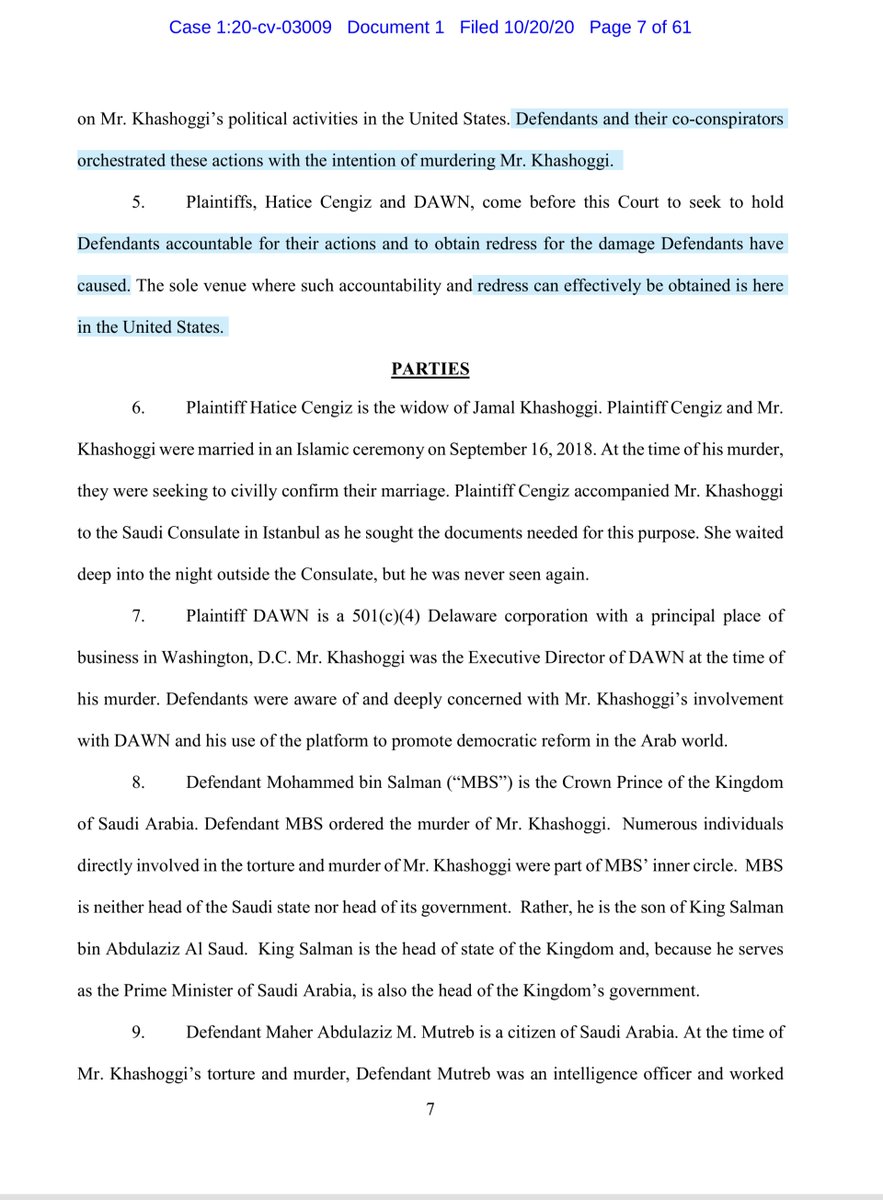 “Defendants learned, after hacking mobile telephone(s) of Mr. Khashoggi’s associate(s), that Mr. Khashoggi had created and headed DAWN, and Defendants were deeply concerned that Mr. Khashoggi’s activities through DAWN in the United States...” https://ecf.dcd.uscourts.gov/doc1/04518117327