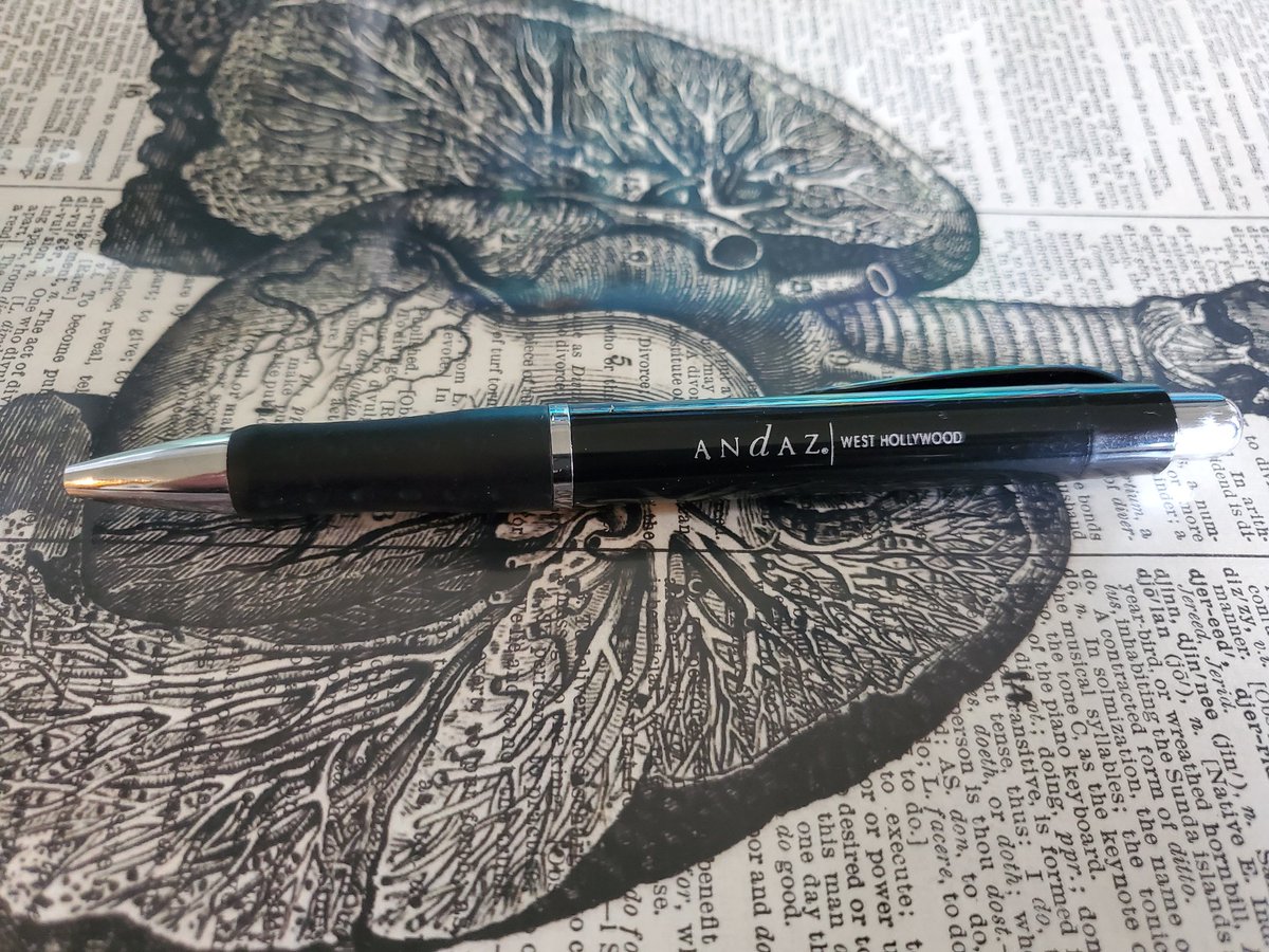 DanielLaycock's tweet photo. In the complete absence of travel, I'm taking notes with hotel pens from the past to remember that other places are real. 
Today is the Andazi in West Hollywood. 
#letmeout https://t.co/uiKjIjPeBa