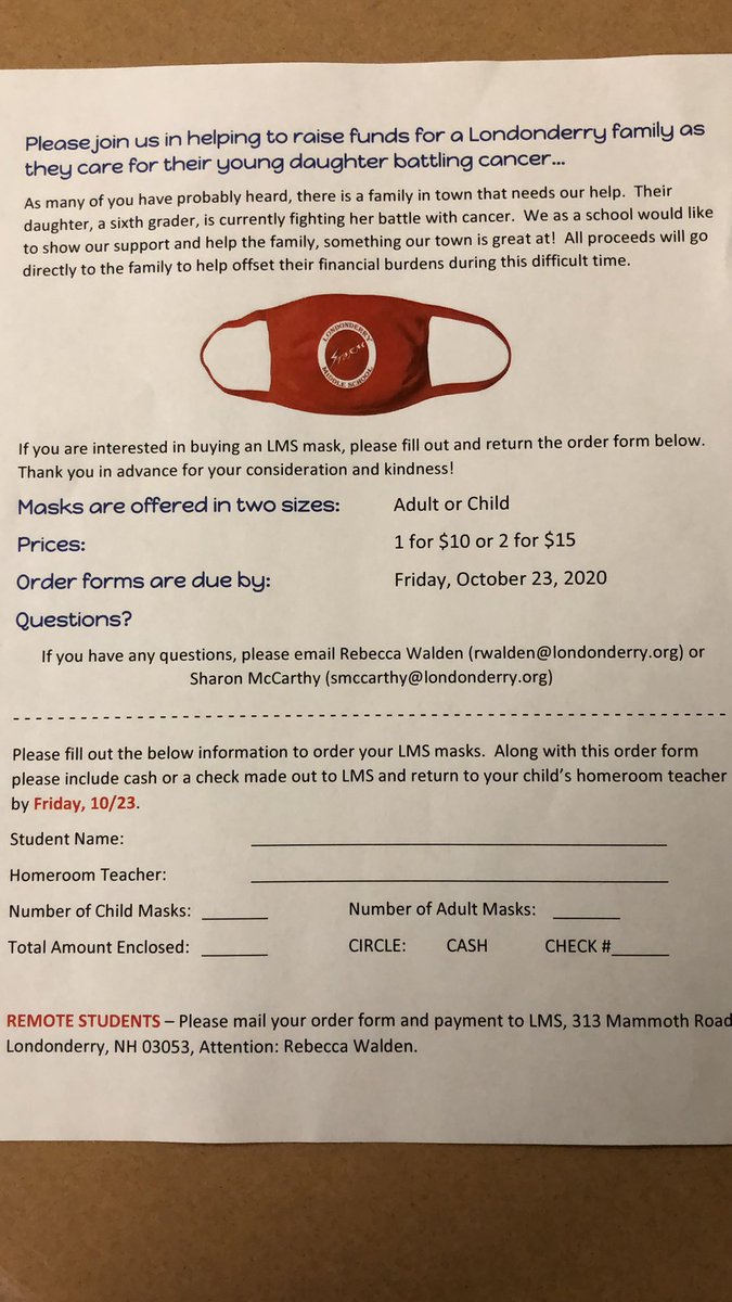 Please join us in helping to raise funds for a Londonderry family as they care for their young daughter battling cancer. All proceeds will go directly to the family to help offset their financial burdens during this difficult time.  ALL ORDERS ARE DUE BY THIS FRIDAY!