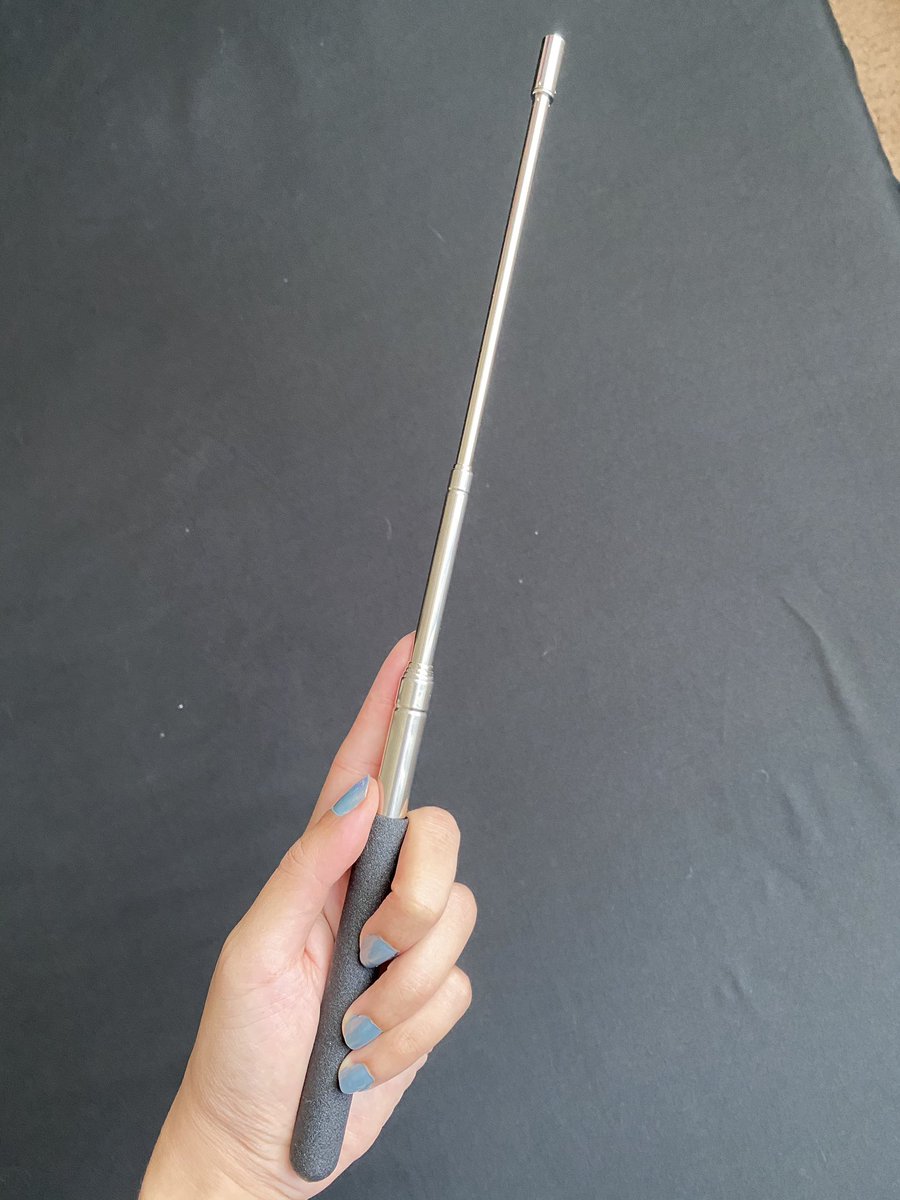 Let’s start with the most tame gadget. Extendable batons are nearly impossible to purchase in many states so I got creative. This is a slightly modified extendable teaching pointer. 8” collapsed w/ a 39” reach and made from stainless steel, this will teach an unforgettable lesson
