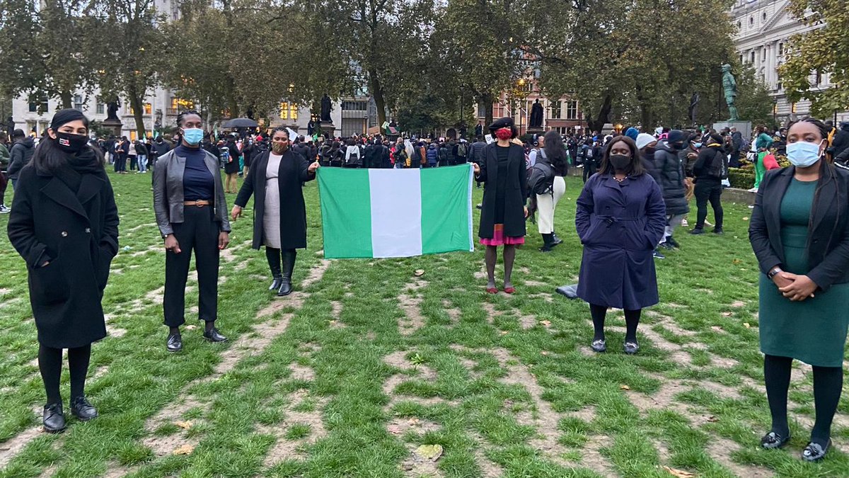 zarahsultana's tweet photo. In Nigeria, the people have stood up against police violence and demanded social justice. But the government has responded by brutally cracking down on demonstrators.

Today I stood with colleagues to send our solidarity with the protesters.

#EndPoliceBrutalityinNigeria #EndSARS https://t.co/2D1TOfLP38
