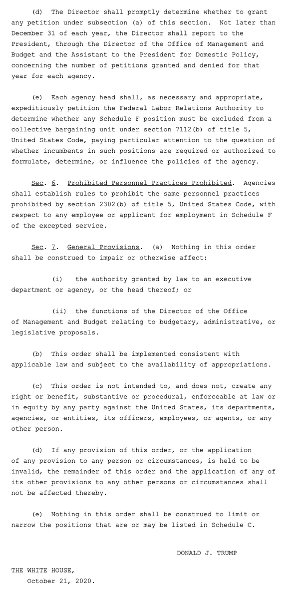 The order creates a "schedule F" for such positions and places them in the excepted service, which makes it easier for them to be fired (for say, disagreeing with the president on a matter of public health).