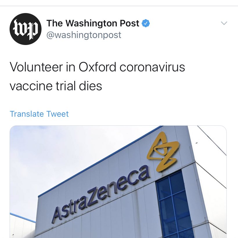 ChuckRossDC's tweet image. Weird. Twitter did not do the “headlines don’t tell the full story” thing on this one, even though the WaPo headline here is truly misleading. 

The volunteer received the placebo.