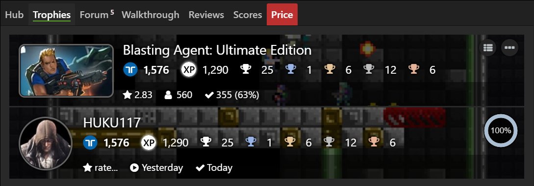 HUKU117's tweet photo. Blasting Agent: Ultimate Edition (PS4) Platinum#173 and 100% Complete
Great 2D platformer and fun game. Hard mode is a real pain.
#TrophyHunter #PlatinumTrophy #PlayStation #PS4 #PS4Share #BlastingAgent #RatalaikaGames #AxolStudio https://t.co/2F9XU8sQpH
