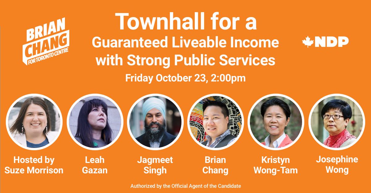 I’m so excited to invite you to an online townhall on Friday, with @theJagmeetSingh, @LeahGazan, @kristynwongtam, Josephine Wong and hosted by @SuzeMorrison, where we’ll discuss a guaranteed liveable income & public services. #torcen #ndp #motion46

RSVP: brianchang.ca/townhall