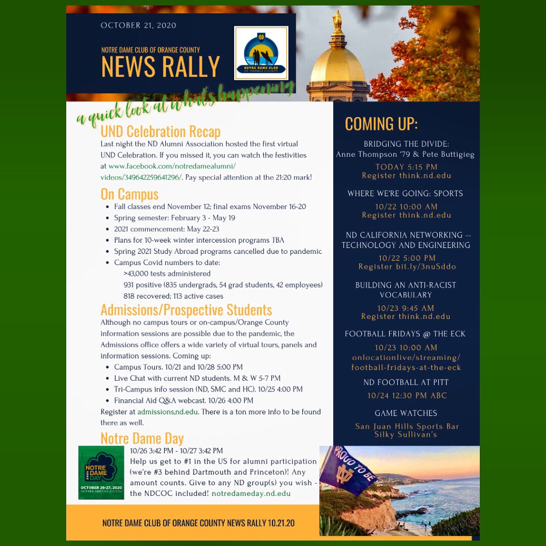 A quick look at recent and upcoming happenings at ND and with the NDCOC.