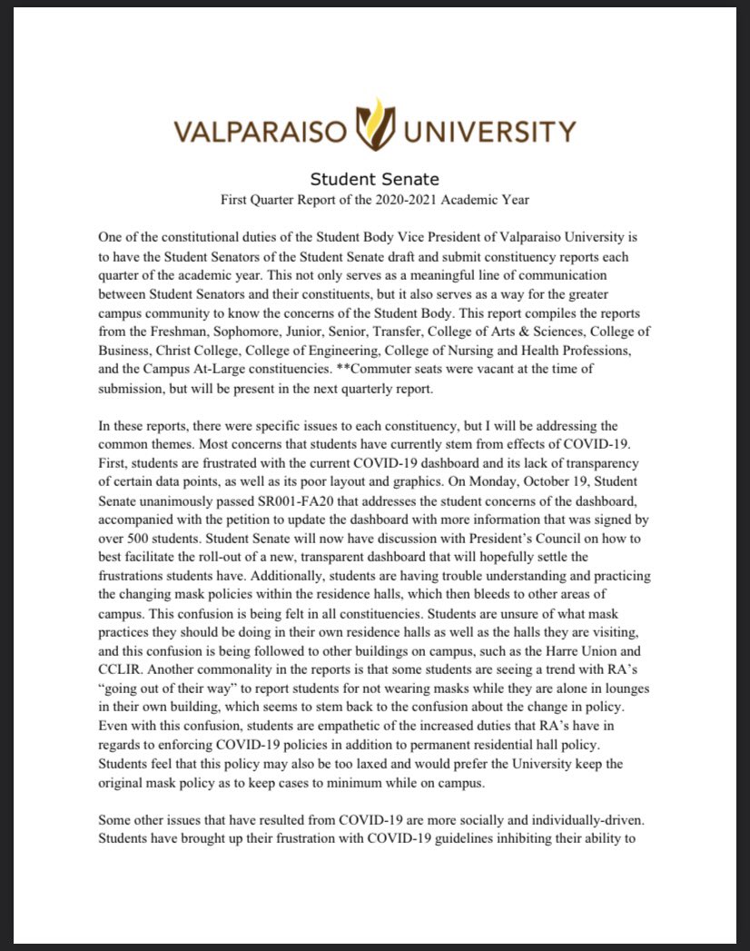 Valpo Student Senate tweet media