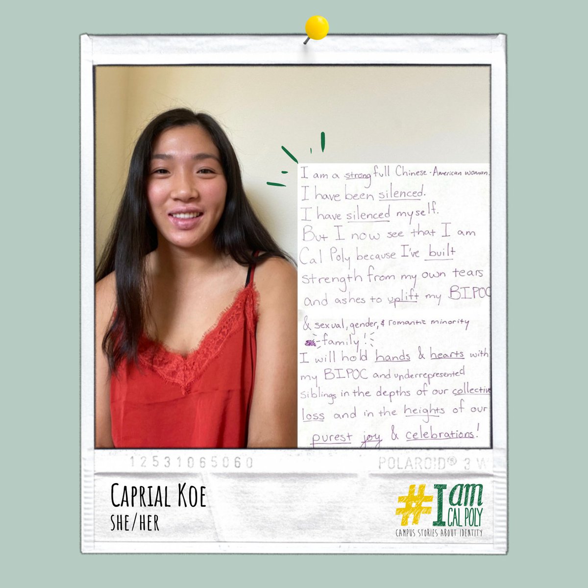 I was recently looking at my very first #IamCalPoly &amp; reflecting on how far I've come. I remember how at a loss for words I was when I first tried to write my statement. Now with the experiences that I've had in the past year, I am finally able to articulate how much I've grown.