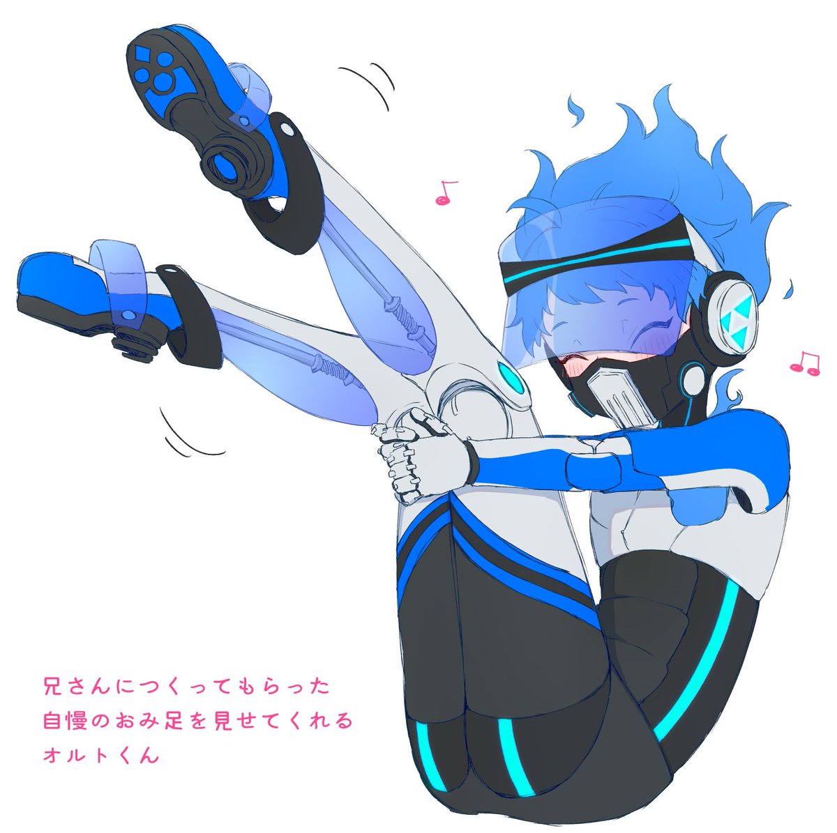 1boy male focus headphones blue hair robot joints joints closed eyes  illustration images
