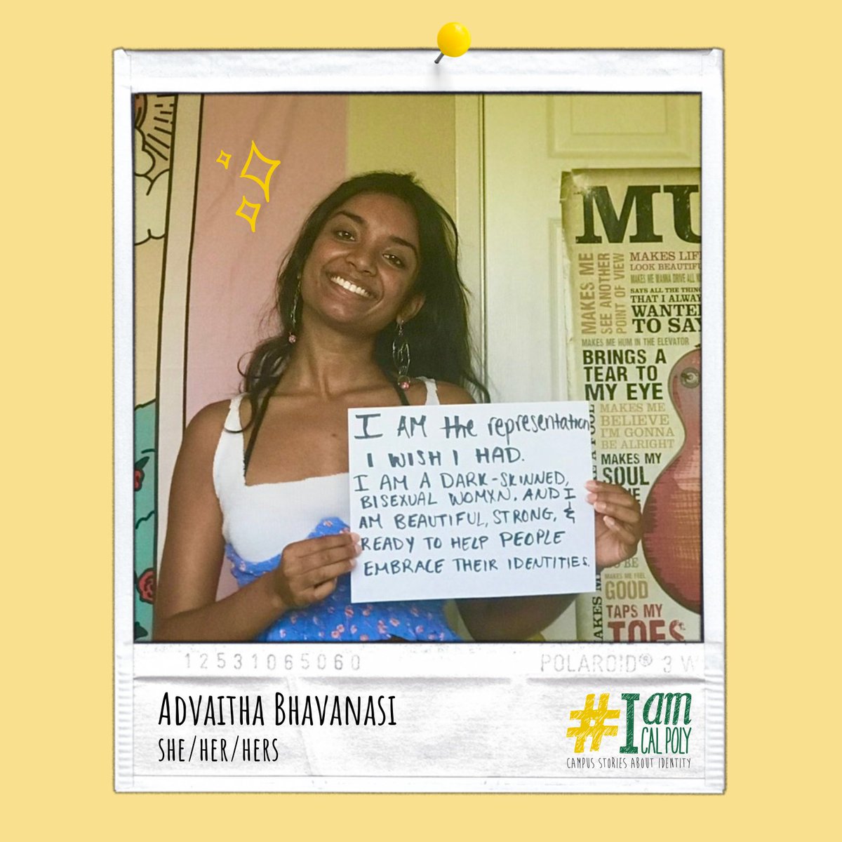 I am the representation I wish I had. 
I am a dark-skinned, bisexual womxn, and I am beautiful, strong, &amp; ready to help people embrace their identities.
#IamCalPoly #CalPolyProud