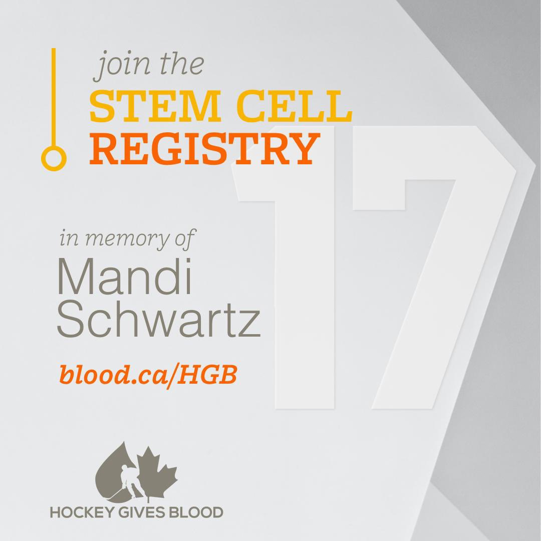 Former hockey player Mandi Schwartz 23, passed away from acute myeloid leukemia in 2011 when she couldn’t find a stem cell donor match. Each year hundreds of patients in 🇨🇦 will need a #stemcell transplant to save their life. <a href="/hkygivesblood/">Hockey Gives Blood</a> <a href="/CanadasLifeline/">Canadian Blood Services</a>
