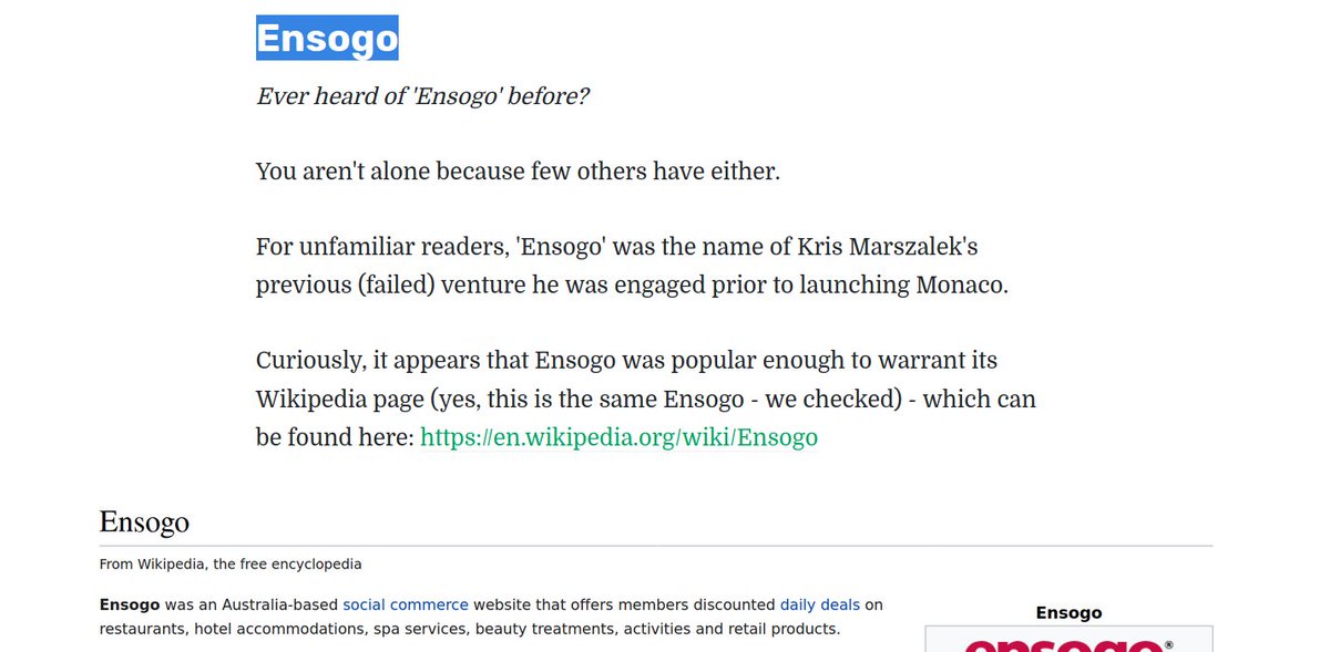 5a/ Since the significance of the remaining relationships & connections will be meaningless without this important context, I decided to curate reference information for all readers here:  https://librehash.org/taking-a-brief-lookback-at-monaco/Just ctrl+F search 'Ensogo' and read along. Plenty of sources.