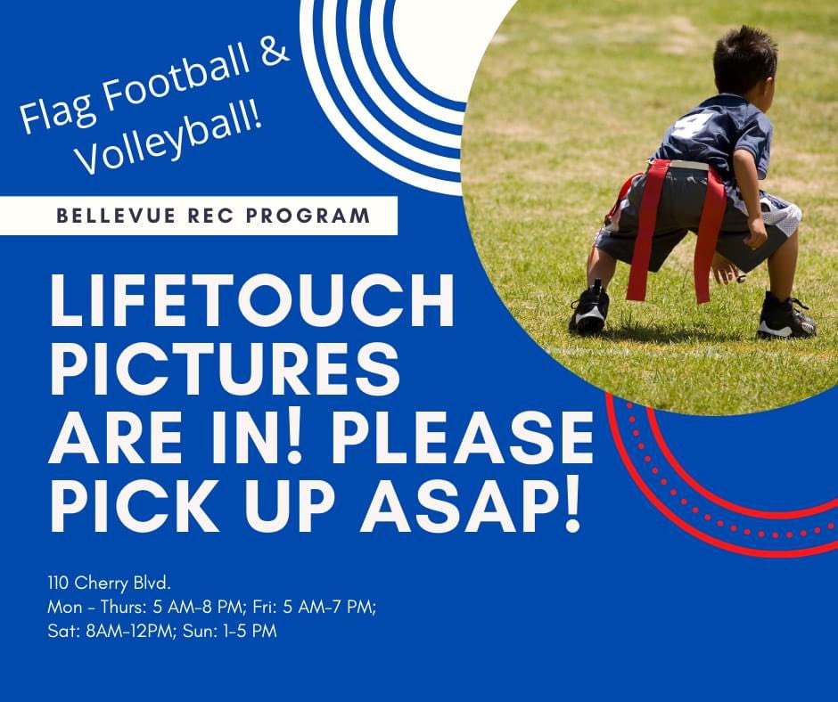 BellevueRecDept's tweet photo. There are still A LOT of kid’s program pictures awaiting pick-up (flag football and volleyball)! If you ordered, you can pick up at the desk in the Rec. Center at 110 Cherry Blvd. https://t.co/JXEXbSs6sP
