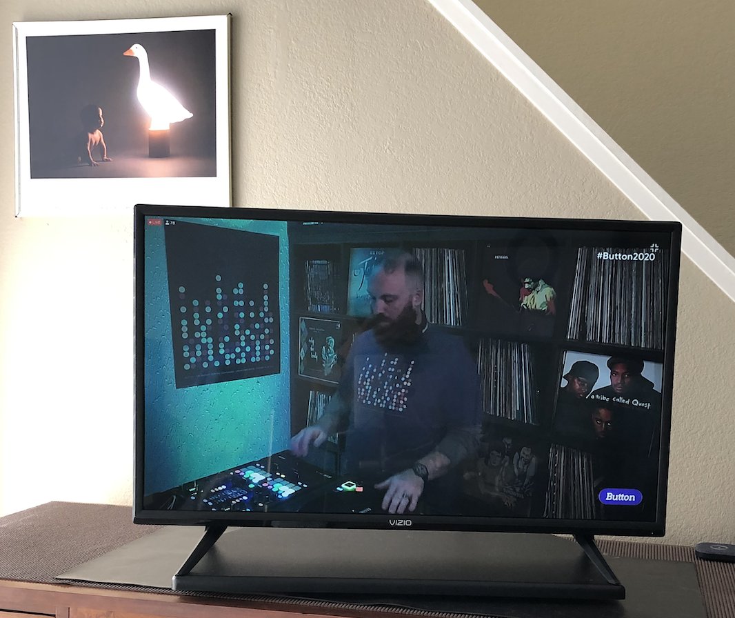 Streaming Button on my TV, listening to sweet tunes. It's the best show on! #button2020 #buttonconf