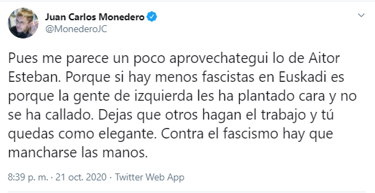 JaimeBN1987's tweet photo. Por si lo borra, el hijo de puta de Monedero proponiendo usar el terrorismo contra todo el que no piense como él. https://t.co/qS4vskwXem