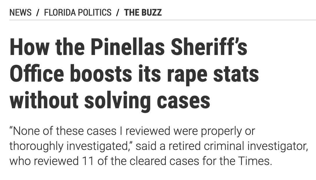 And in Florida,  @eliseoforchange is taking on Sheriff Gaultieri. The Tampa Bay Times found Gaultieri boosted its rape stats without solving cases.