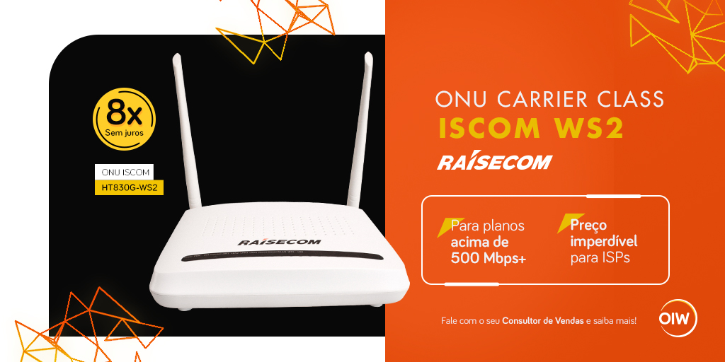 oiwtelecom's tweet photo. ✅A ONU WS2, da Raisecom, vem com Wi-Fi AC para você oferecer conexões Wi-Fi com mais de 500 Mbps.
E o melhor: preço especial para provedores e parcelamento em até 8x sem juros com a OIW. 😍
#onugpon #raisecom #fibraoptica #gpon #isp #planodeinternet https://t.co/Lle0HjD4Ur
