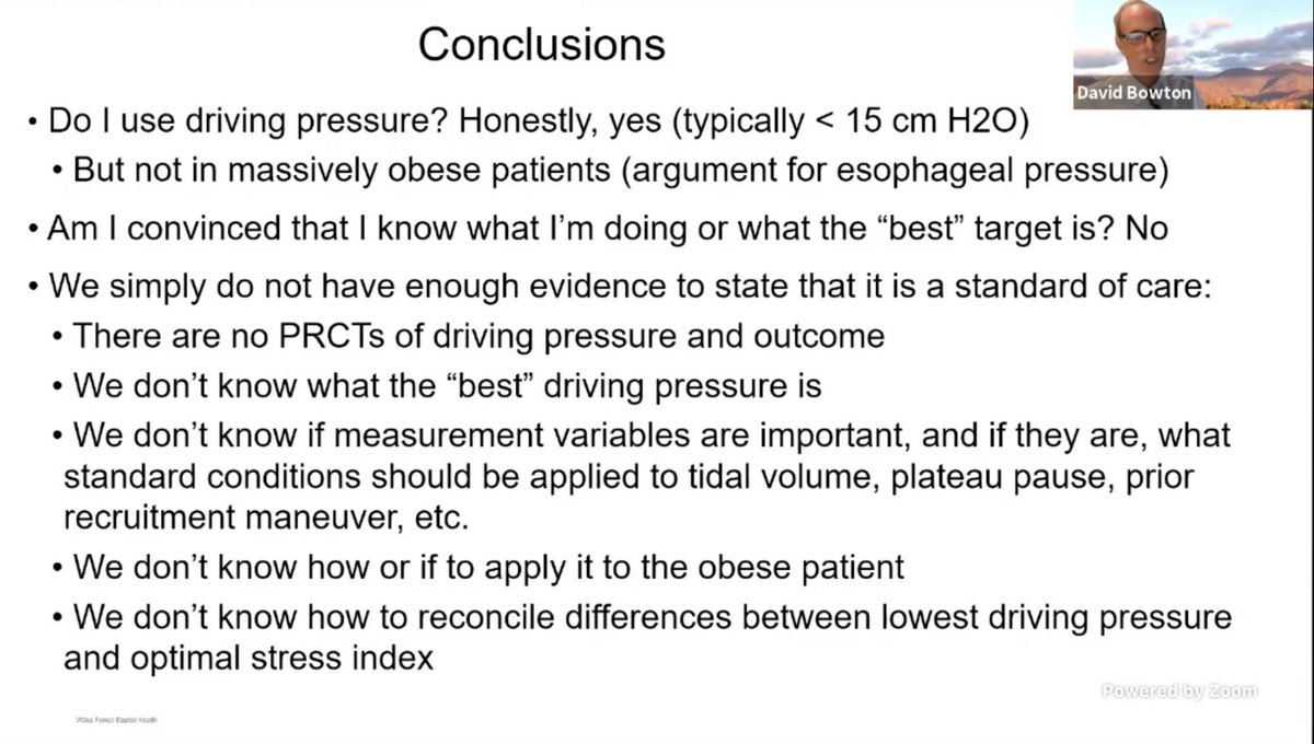  @DavidBowton: Esp in obese patients (esp abdominal obesity), DP not associated with improved outcomes, likely due to miscalculation of the DP. So the DP < 15 can't be extrapolated across the board.  #CHEST2020