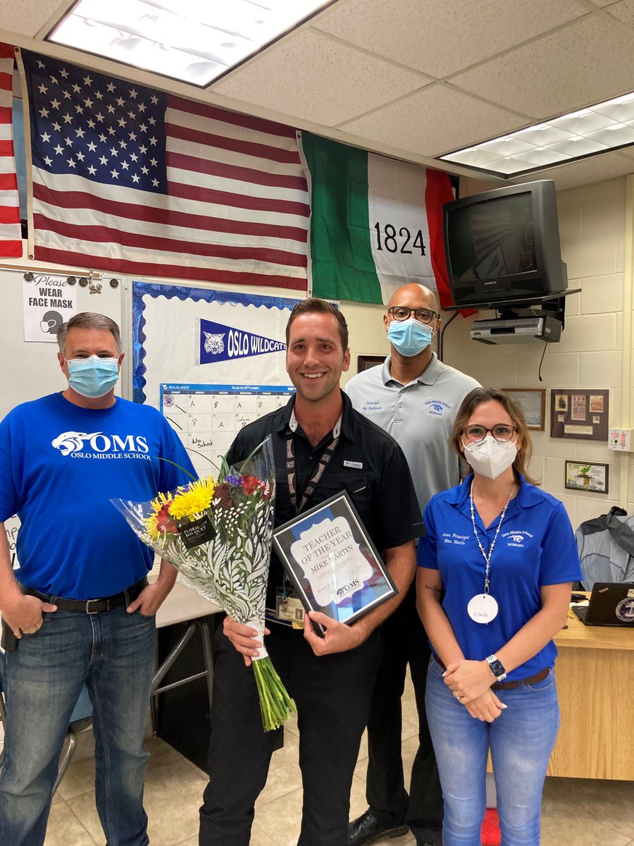 We could not be more PROUD to announce our 2020 Teacher of the Year &amp; Employee of Year nominations for Oslo Middle! Please join us in congratulating MIKE MARTIN as Teacher of the Year &amp; DELBRA WILLIAMS as Employee of the year. These AMAZING Wildcats make Oslo a better every day!