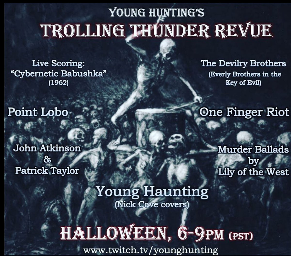 younghuntington's tweet photo. this Halloween -- YOUNG HAUNTING - playing LIVE nick cave covers on https://t.co/St7kIZi8PF - PLUS! sets from @PointLobo @EmilyBeyda and special guests! #younghunting #halloween #livestream #younghaunting #livemusic https://t.co/ggoqapmpSF