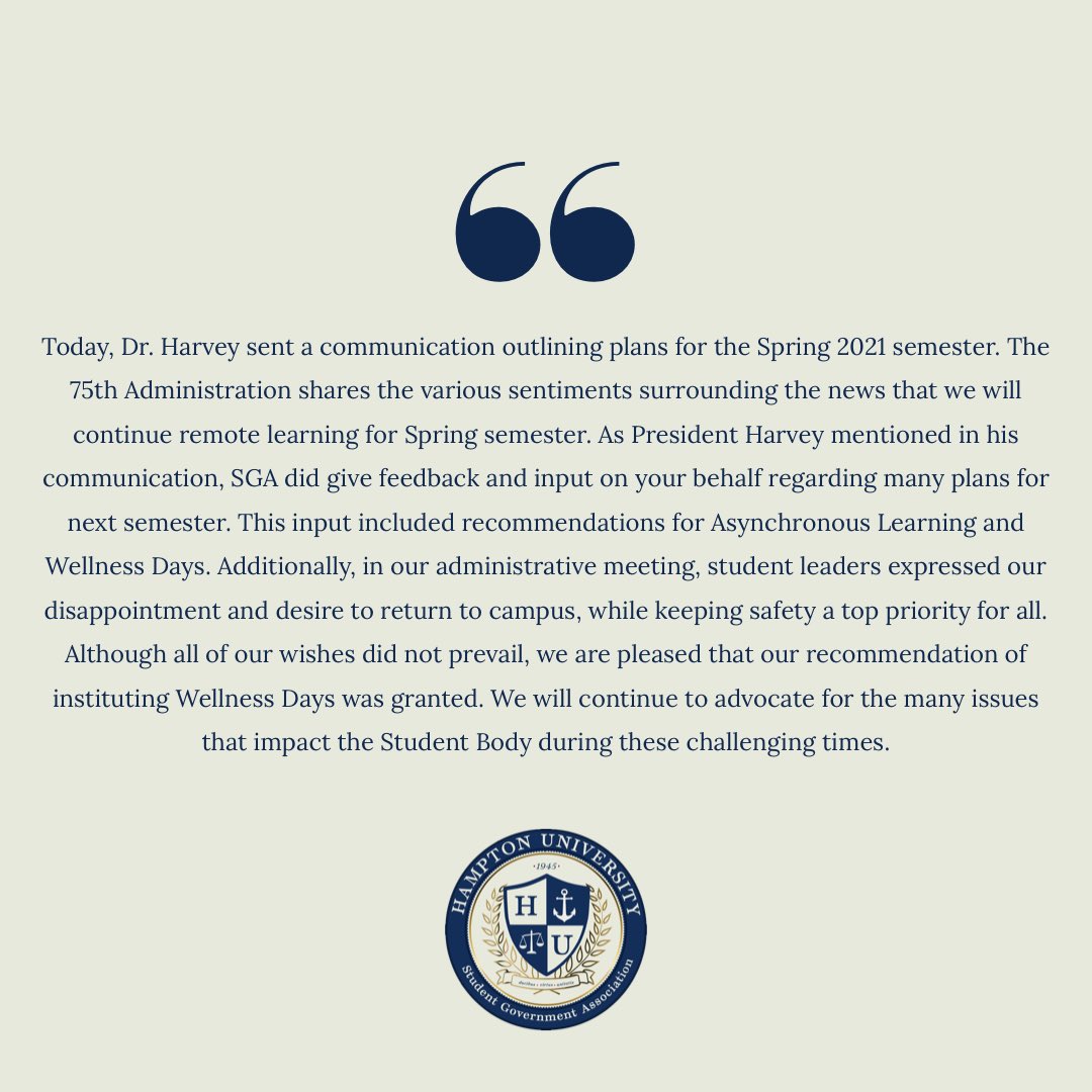 The 75th Administration has issued a statement regarding next semester.