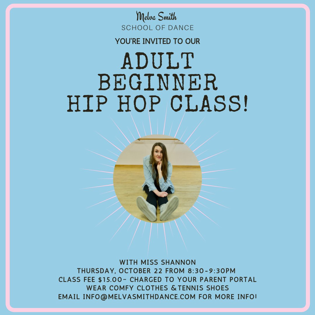 MelvaSmithDance's tweet photo. Join  Miss Shannon tomorrow at 8:30pm for Adult Beginning Hip Hop! Register at https://t.co/WWBsDuhi5t https://t.co/Ogp3J0mdgP