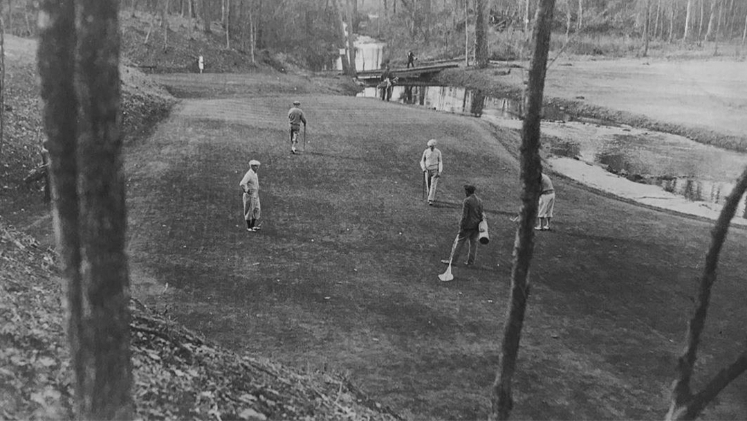 GOLFTV's tweet image. Early photo of the 12th hole at Augusta, before the back bunkers were in place.