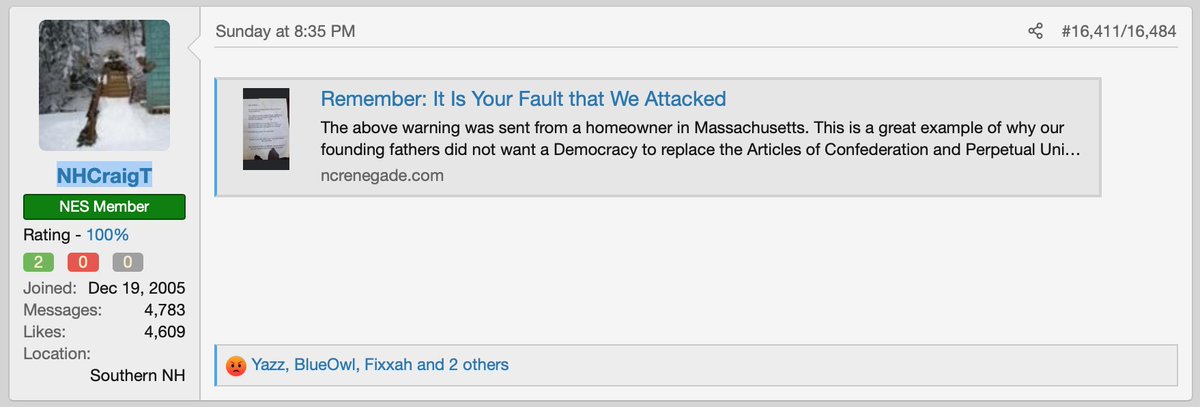 Hmmm! A user of this far-right message board who claims to be from Southern New Hampshire posted the NC article shortly after publication... Could it be that the same NH user printed off a version of the same piece and dropped it off at homes in southern NH towns 8 miles apart?