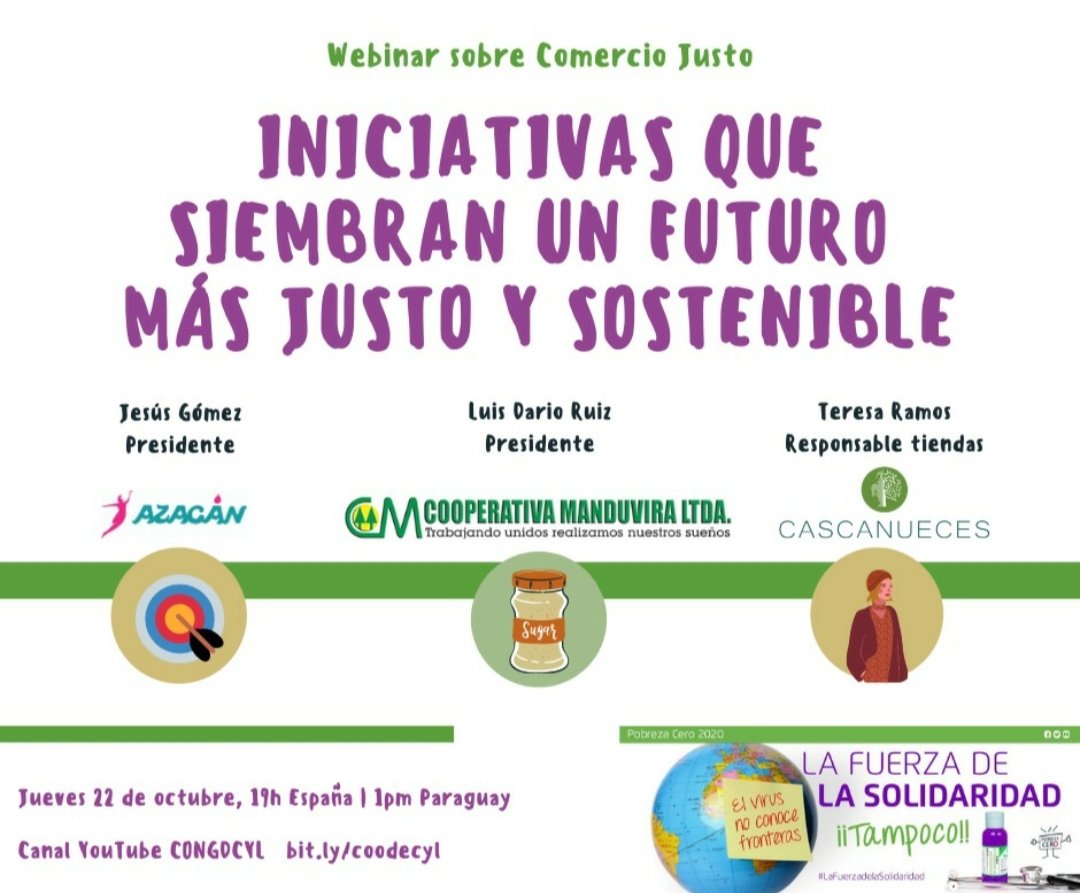 ¿Te apuntas a un webinar sobre comercio justo ? 
Mañana 22 de octubre a las 19:00h 
¡¡Os esperamos!!
Más información 👇🏻
#ComercioJusto #Solidaridad #somosfamilia #somosmaristas <a href="/CManduvira/">CooperativaManduvira</a> @cascanueces