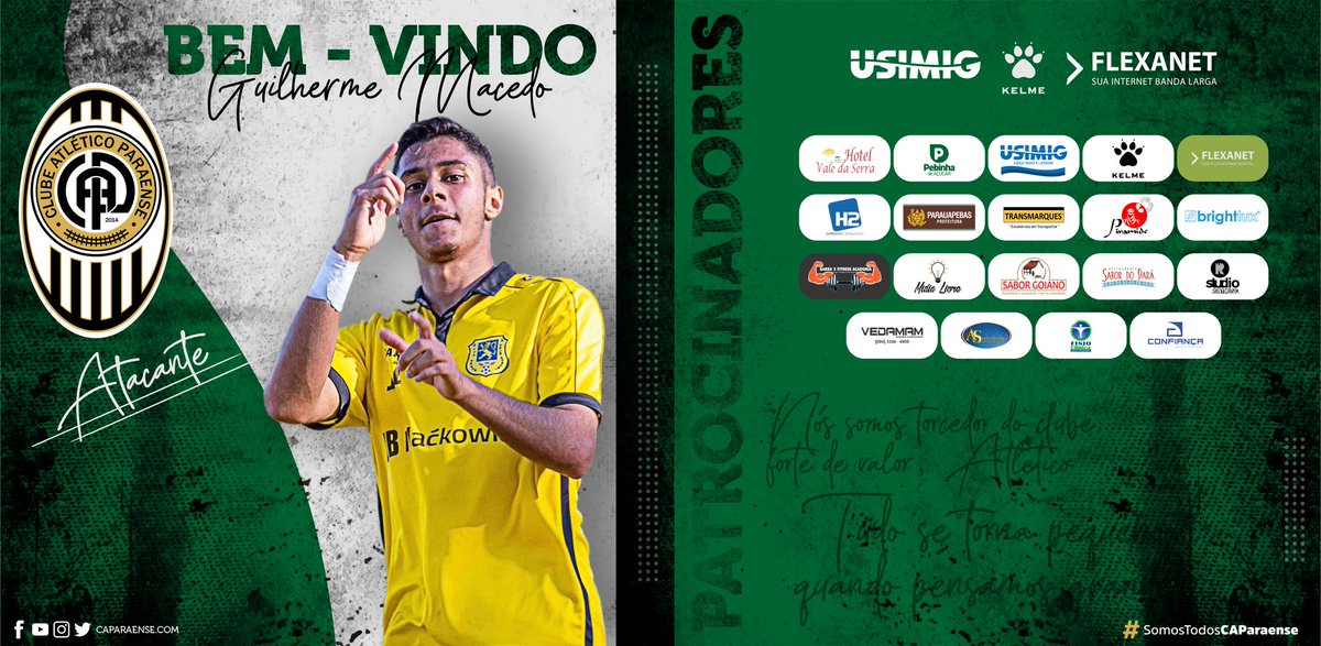 CAParaense's tweet photo. O meia atacante Guilherme Macedo de 23 anos é o mais novo reforço do Tricolor do Norte para a disputa da divisão de acesso 2020.
"Chaverinho" como é mas conhecido entre o elenco chega com passagens por clubes nacional e internacional. https://t.co/vH7pdBHTzH