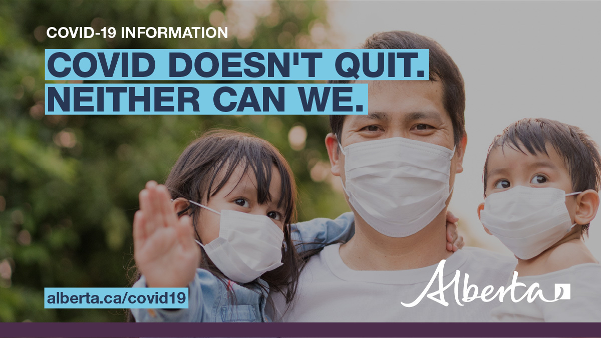 YourAlberta's tweet photo. We’re all tired of #COVID19, but this fight is far from over. 
🧼👏 Keep washing/sanitizing your hands
🤒 🏡 Stay home if you're sick
🙂↔️🙂 Maintain a physical distance
😷 Wear a mask
👨‍👩‍👦 Gather safely
We’re all in this together. Stay safe. Stay informed: https://t.co/NBJWAidJcj https://t.co/bpHICvD1fv