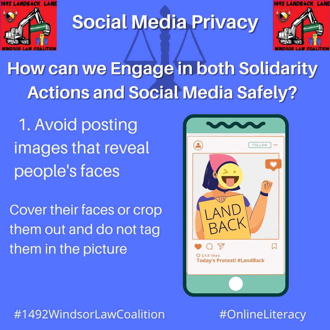 Wondering what you can do to help the land defenders at  #1492LandBackLane? Start by using social media responsibly  #LandBack  #ShutDownCanada  #SocialMediaCheckIn  #PrivacyAwareness  #OnlineLiteracy