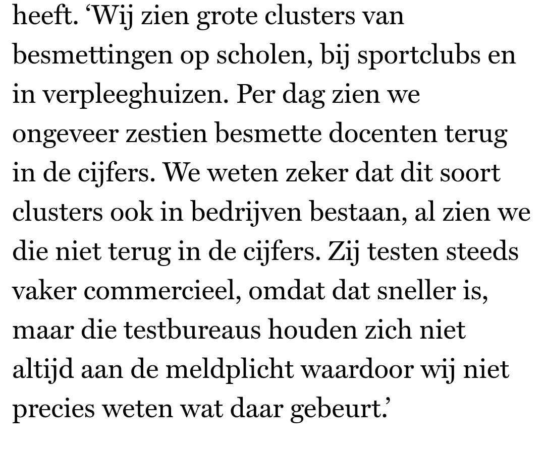 @SDicht Net een indrukwekkend artikel gelezen over een ggd.
Dit stukje eruit wijst wel degelijk op schoolclusters.

En dat cijfers wss te laag zijn omdat particulier geteste niet aan de meldplicht voldoen 😟