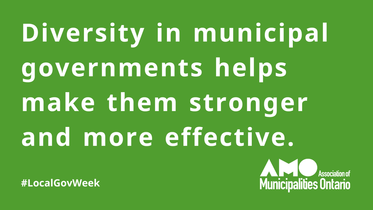 AMO is committed to increasing gender, racial and cultural diversity on local councils. Interested, but want to learn more about how municipal government works? Check out our Municipal 101 at amo.on.ca/YourAssociatio… #onmuni #onpoli #LocalGovWeek