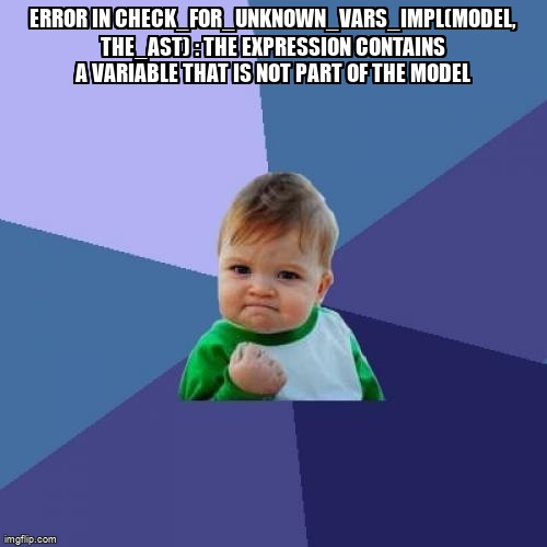 overflow_meme's tweet image. Error in check_for_unknown_vars_impl(model, the_ast) : The expression contains a variable that is not part of the model stackoverflow.com/questions/6444… #r #integerprogramming #integer #linearprogramming