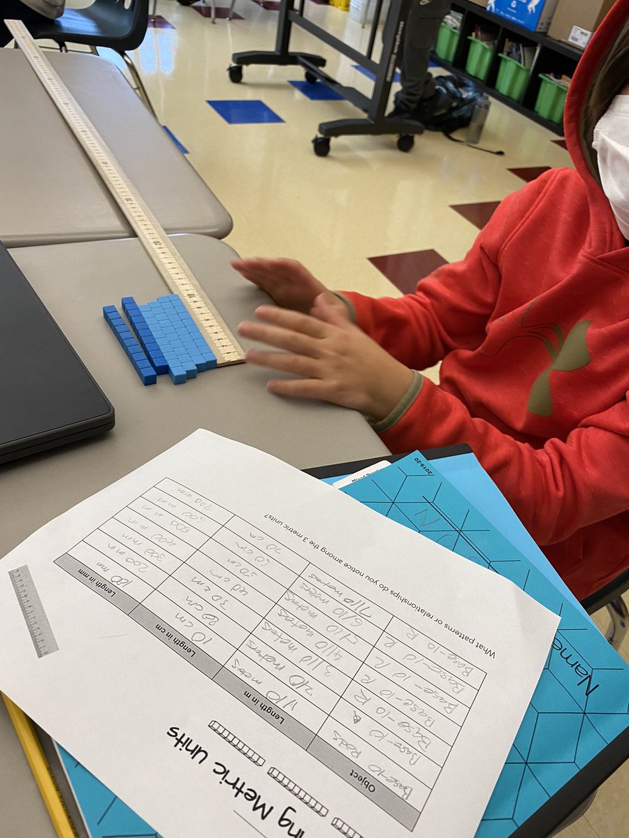 MrsClassGrade5's tweet photo. Cohort A students found relationships among metric measurements using Base 10 blocks. #lpshawks @Hawk_Principal https://t.co/G2Eb7Xpkfv