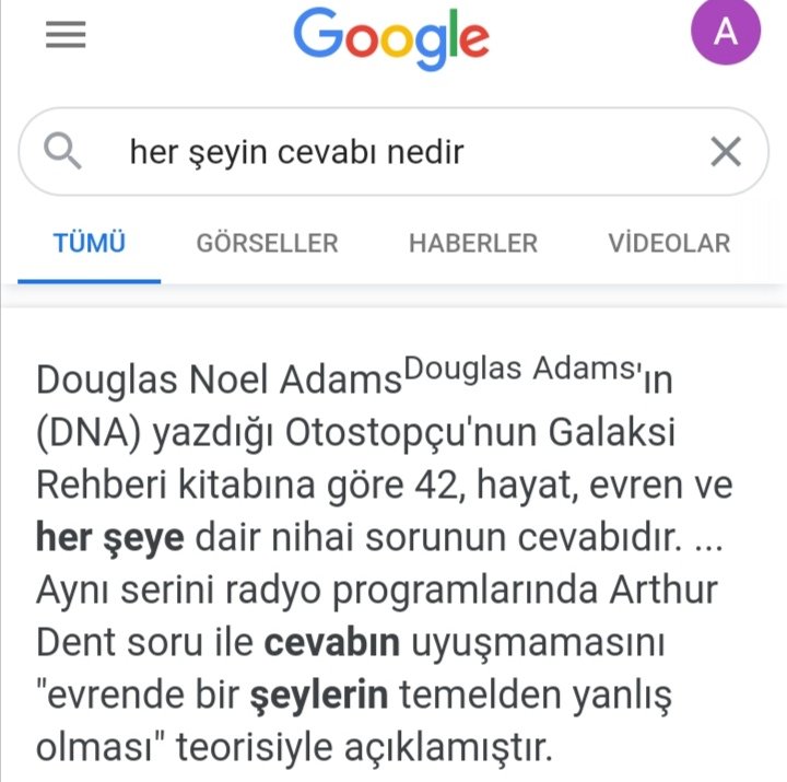 keplerinkanunu's tweet photo. Google'a her şeyin cevabı nedir? diye sorduğunuz da Otostopçunun Galaksi Rehberi çıkıyor 😉 https://t.co/F9JqFx2lPg