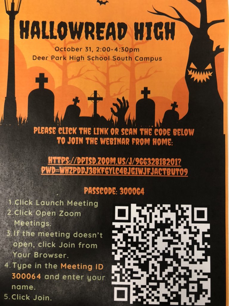 JennyAnn122333's tweet photo. DPHS Stu Co is sponsoring a fun Hallowread High event for elementary students on Oct 31st from 2-4:30pm at South Campus. Make your reservation to attend or follow the livestream during the event! Students receive a goody bag &amp; a book! 🎃 https://t.co/cX7uDnBPbm