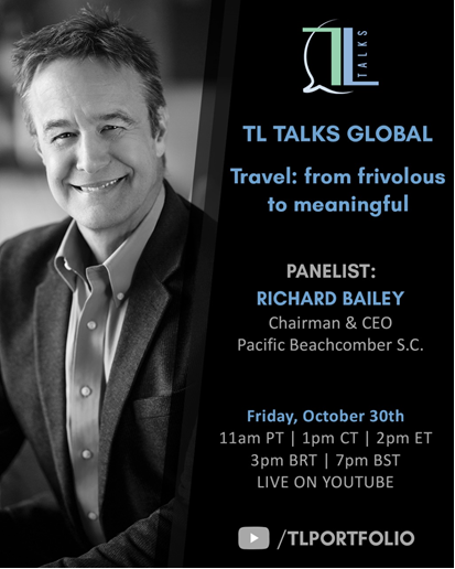 TheBrandoResort's tweet photo. We are delighted to share that our Chairman &amp; CEO of Pacific Beachcomber S.C., Mr. Richard Bailey, will be part of panel on #TLTalks this Friday, October 30th. Watch on YouTube: https://t.co/46BU5qrurt https://t.co/x1NfT14fA4
