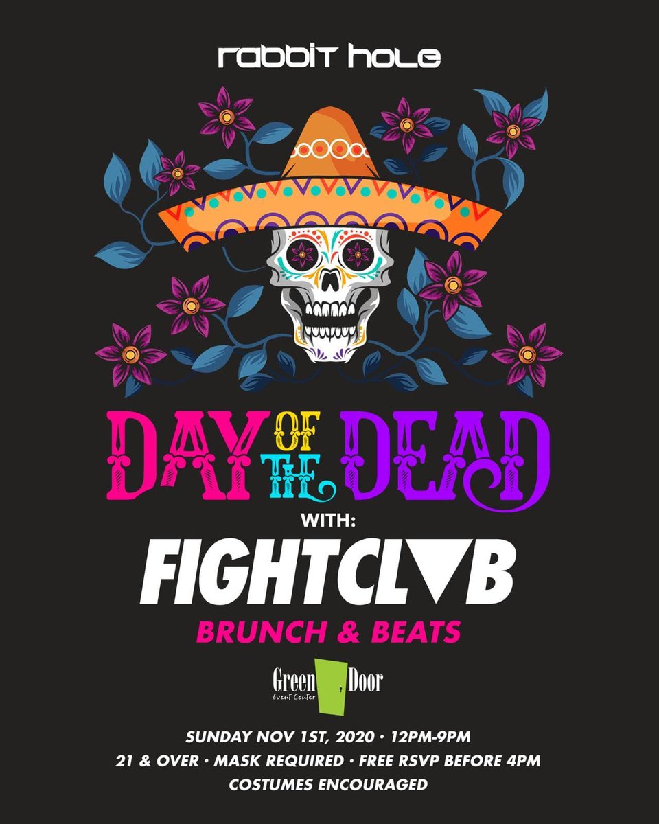 Join us and <a href="/fightclvb/">rapha</a> to celebrate Dia de Muertos #BrunchAndBeats style FREE w/RSVP before 4PM
•Costumes encouraged
•Brunch Specials!!
•21+
•Doors open at 12pm - 9pm 
•Limited capacity
•Social distancing and masks will be enforced, review event description for full details
