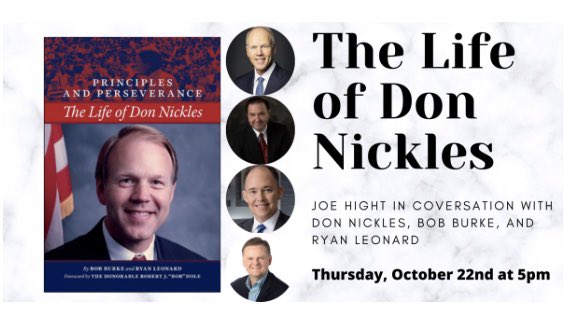 JoeHight's tweet image. Please join me at 5 p.m. Thursday for a special conversation with former U.S. Sen. Don Nickels along w/Bob Burke and Ryan Leonard about the book “The Life of Don Nickles.” It will live on @bestofbooksok Facebook page. bestofbooksok.com/event/life-don… @OklahomaHoF