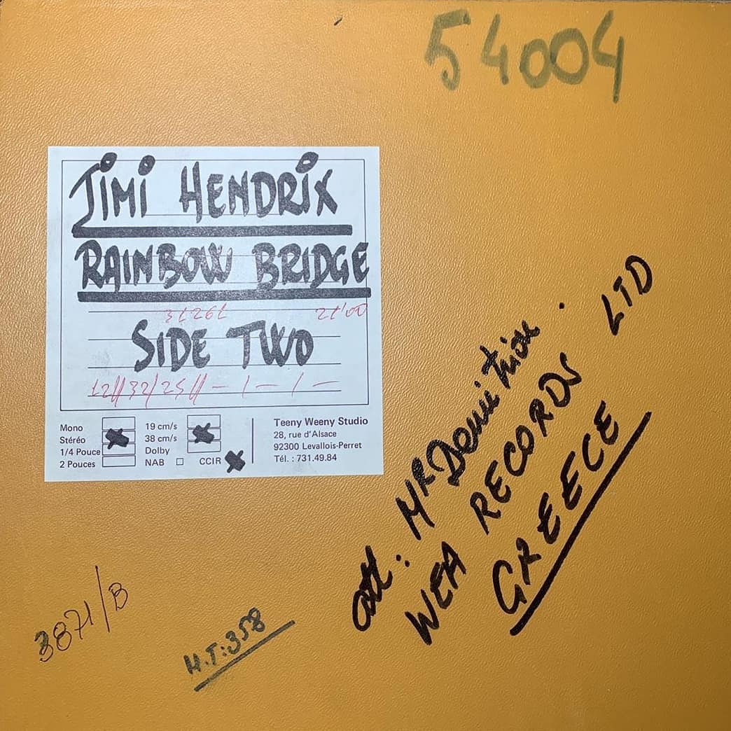 .<a href="/noahmintz/">Noah Mintz Mastering</a> performed some lacquer master transfers of these Hendrix 🌈RAINBOW BRIDGE🌈 tapes for Donovan Frankenreiter