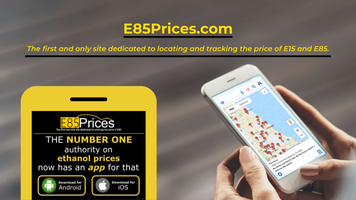 On the road &amp; ready to fill up with higher #ethanol blends such as E15 or E85? Use the E85Prices.com app to find a fuel retailer near you &amp; compare prices! ⛽️💲

#E15 fuel is suitable in all light duty vehicles 2001 &amp; newer. #E85 fuel is suitable for flex fuel vehicles.