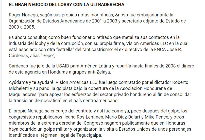 Y sobre todo no sorprende si destapamos que dos de los trabajadores de CLS Strategies fueron funcionarios de la OEA y directivos de la USAID organismo público de EEUU que financia entes para apoyar golpes de estados como en Bolivia. Por ejemplo Mark Feierstein y Roger Noriega.