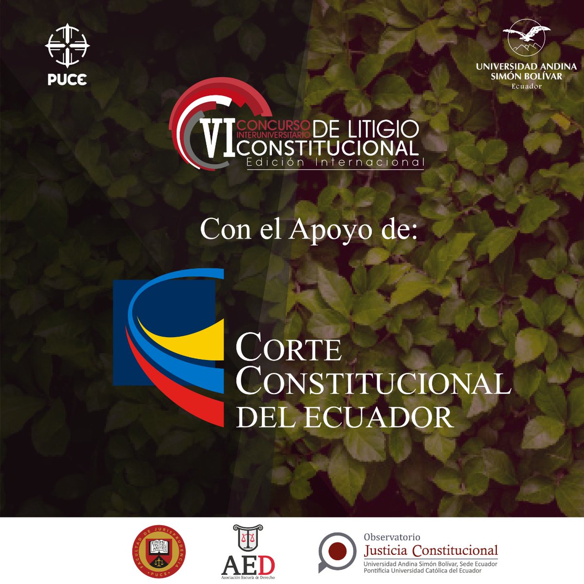 AEDPUCE's tweet photo. VI CONCURSO INTERUNIVERSITARIO DE DERECHO CONSTITUCIONAL 

Con el apoyo de la Corte Constitucional del Ecuador 

Inscripciones abiertas hasta el 9 de noviembre. 

Para más información visita: https://t.co/3YBN69Rh5n

@CorteConstEcu https://t.co/RkzH0kvi4S